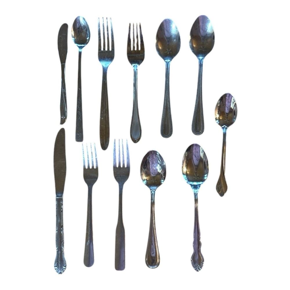 Flatware Set Mixed 15pc Silver Mismatched Silverware Lot Forks Spoons Knives